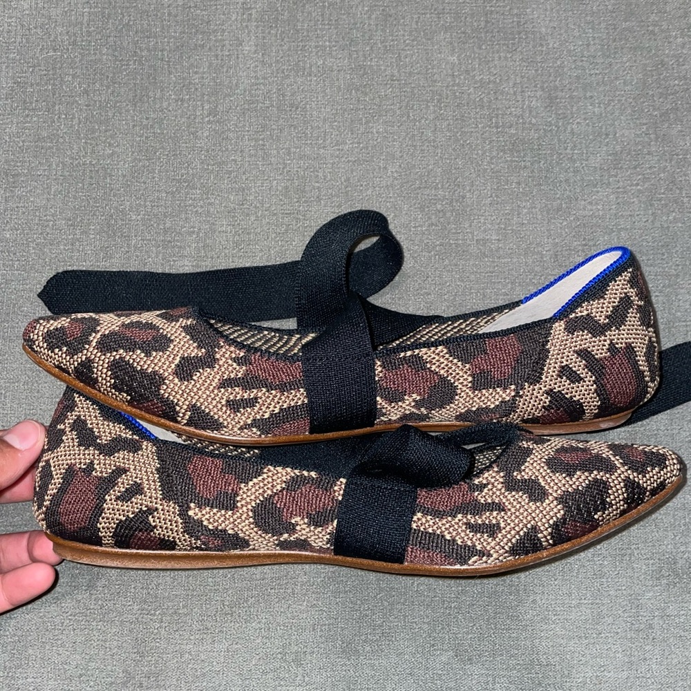 Rothy's Leopard Print Pointed Flats with Black Ribbon - Picture 5 of 5